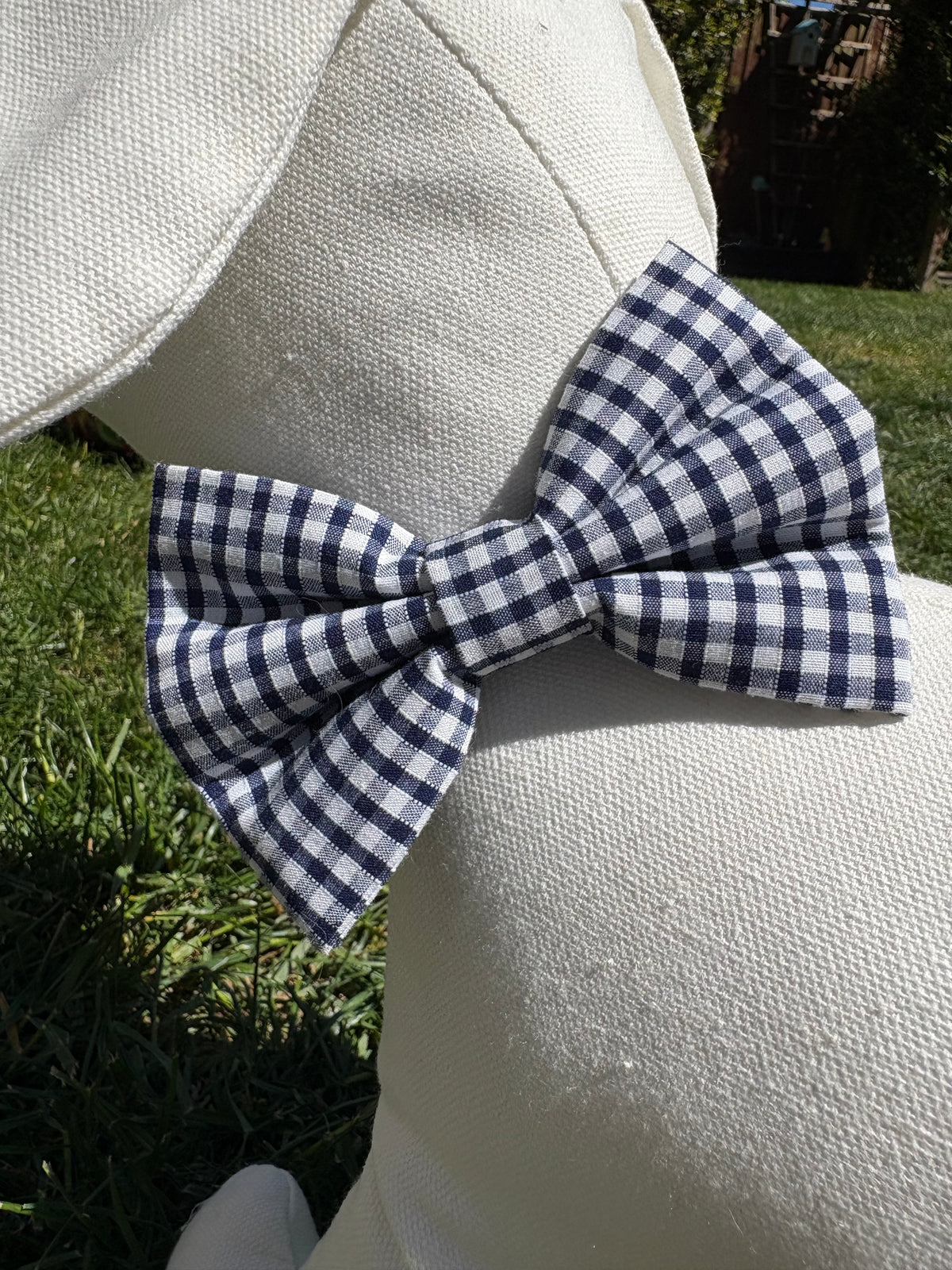 Navy Blue Gingham Check Bow