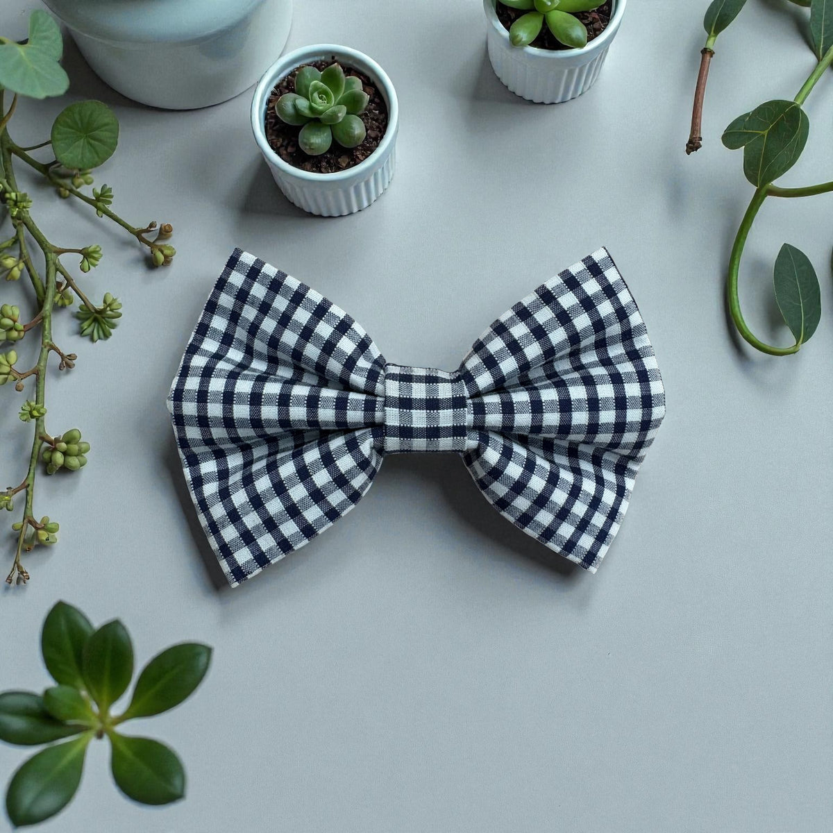 Navy Blue Gingham Check Bow