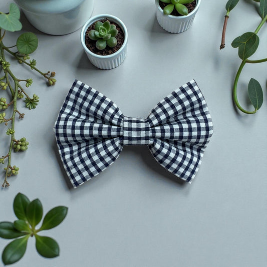Navy Blue Gingham Check Bow