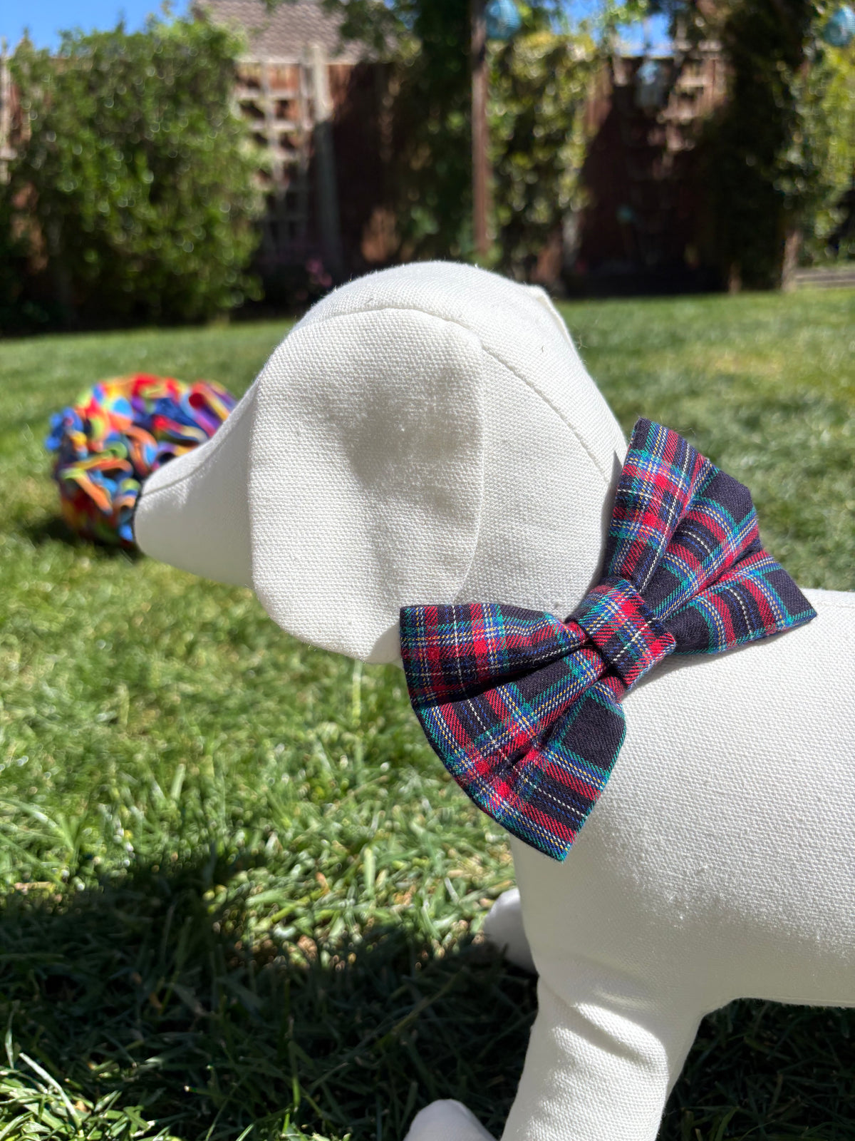 Navy & Red Tartan Bow