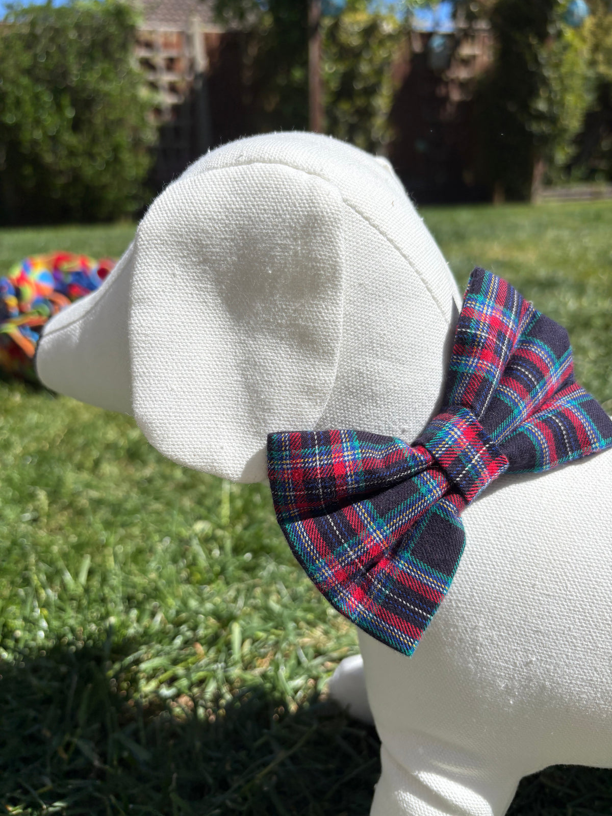 Navy & Red Tartan Bow