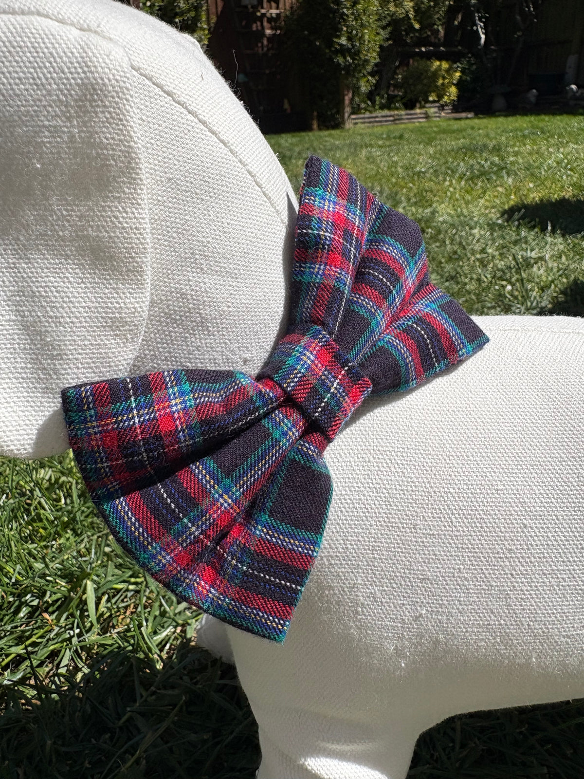 Navy & Red Tartan Bow