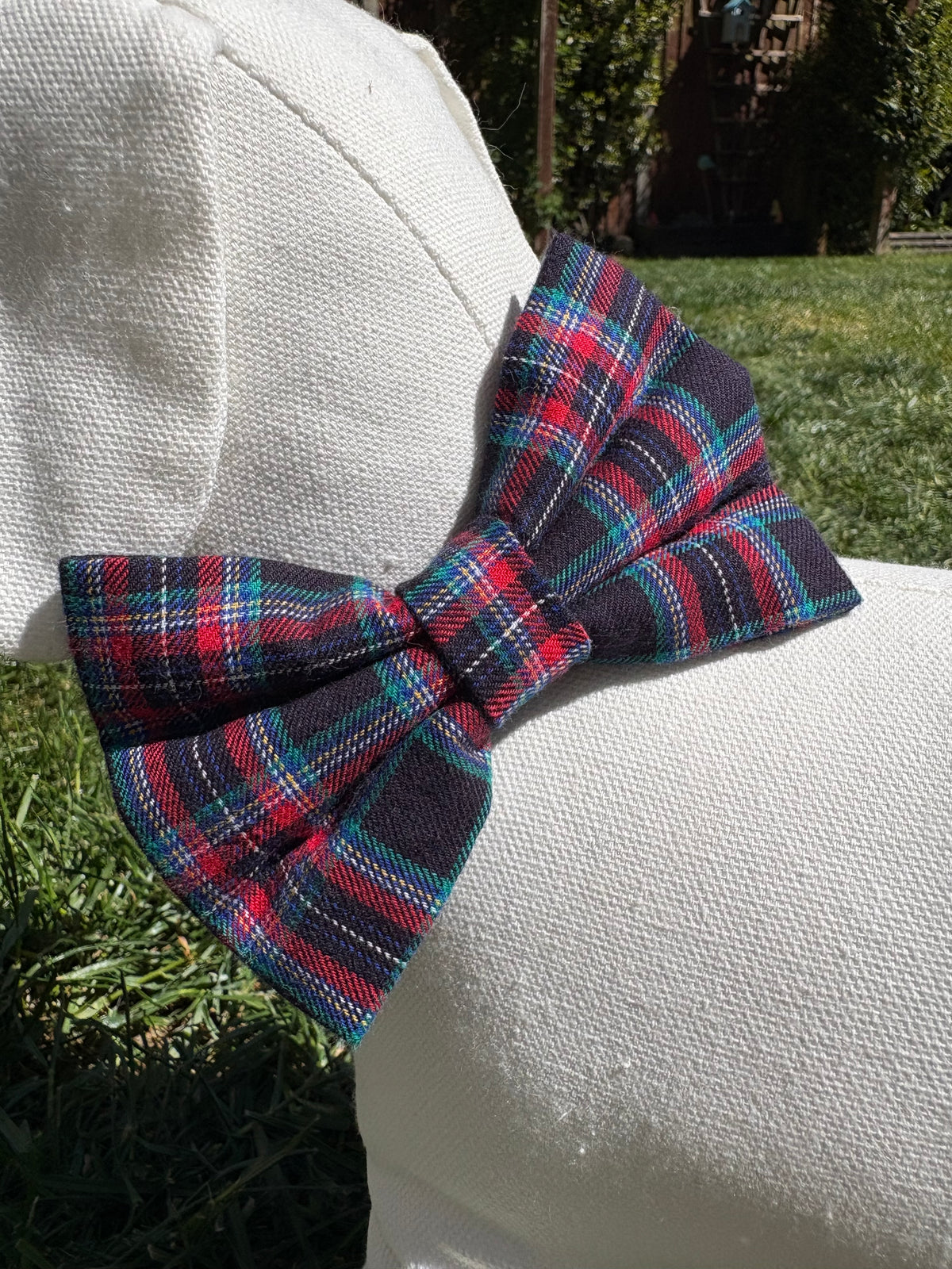 Navy & Red Tartan Bow