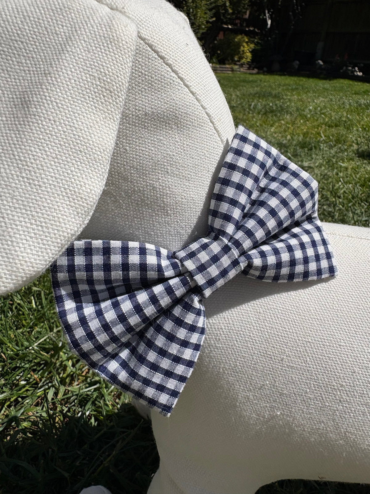 Navy Blue Gingham Check Bow