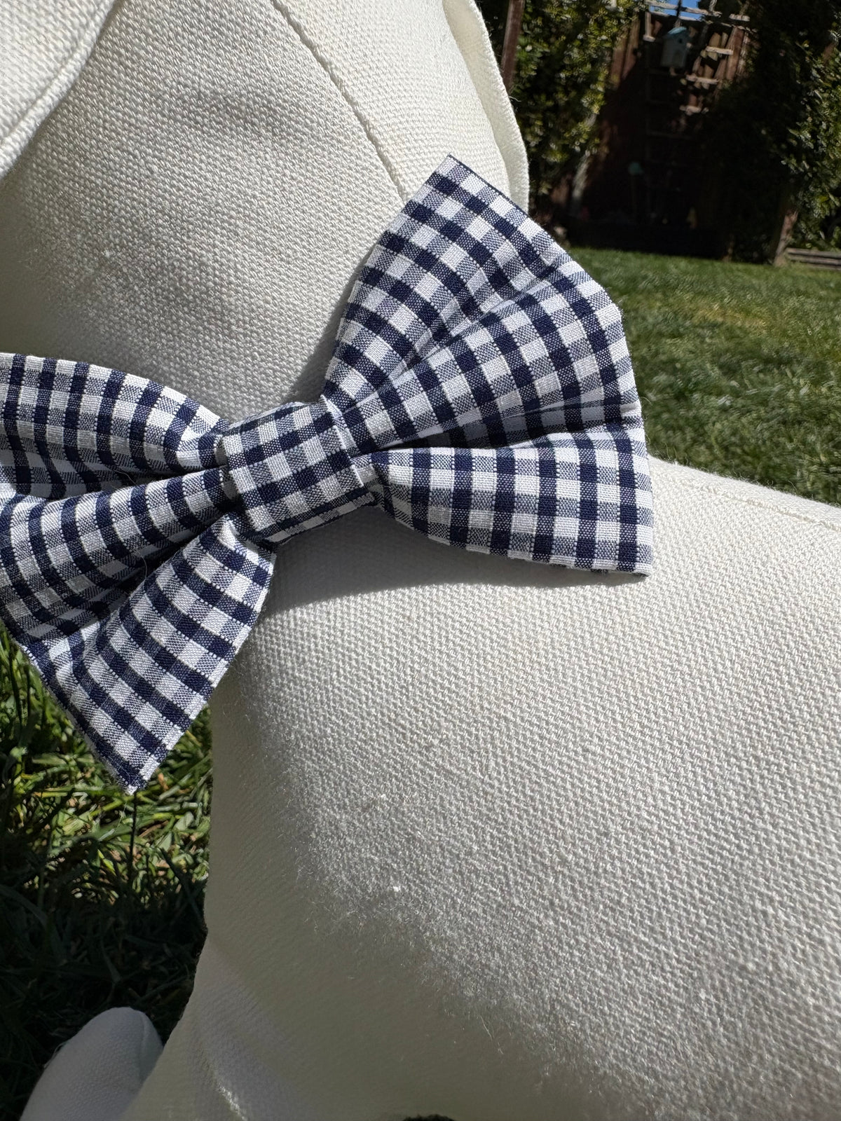 Navy Blue Gingham Check Bow